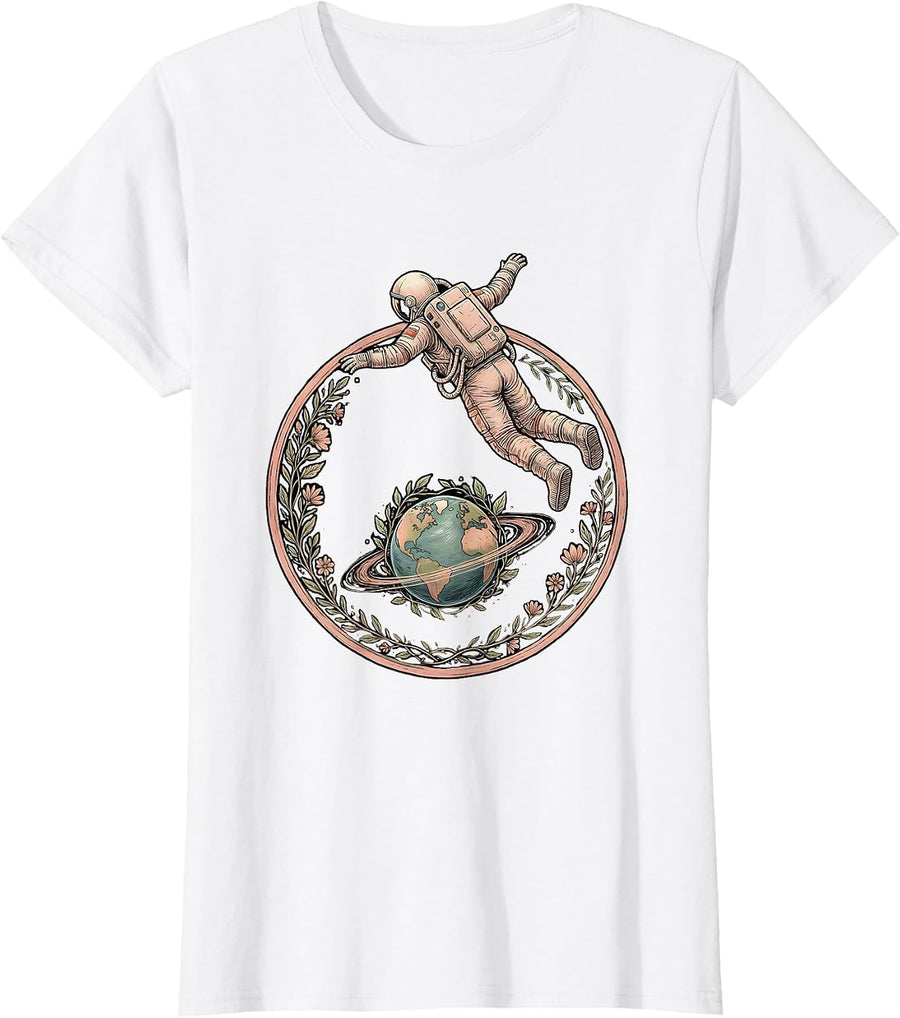 Women's Autism Astronaut Floating Above Colorful Planet T-Shirt - White