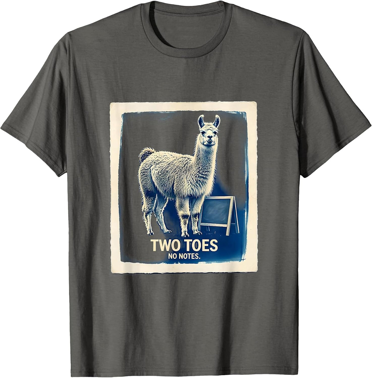 Men's Two Toes, No Notes Funny Llama Alpaca Pun Humor T-Shirt - Asphalt Grey