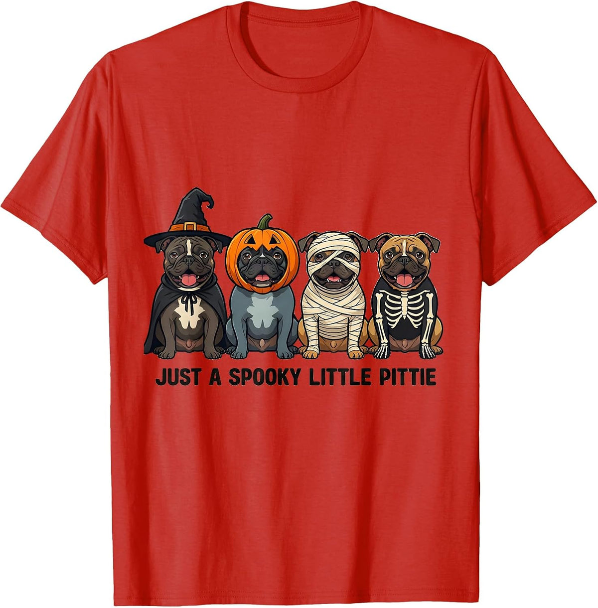 Men's Just A Spooky Little Pittie Funny Pitbull Halloween Costume T-Shirt - Red