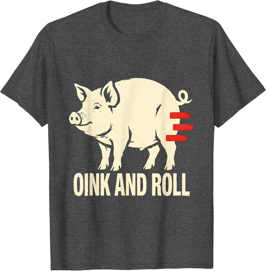 Men's Oink And Roll Funny Pig Farm Animal Lover Novelty Humor T-Shirt - Dark Heather Grey