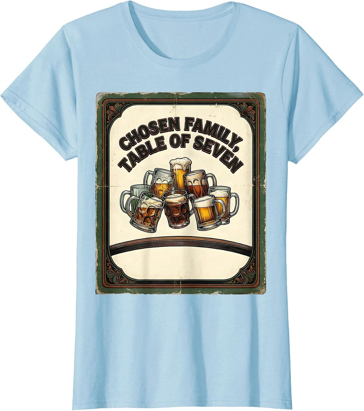 Women's Chosen Family Table Of Seven Vintage Friendsgiving Humor T-Shirt - Baby Blue