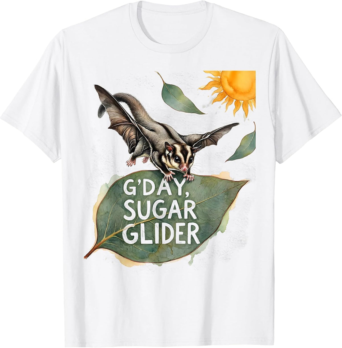 Men's G'day, Sugar Glider Watercolor Australian Wildlife Novelty T-Shirt - White