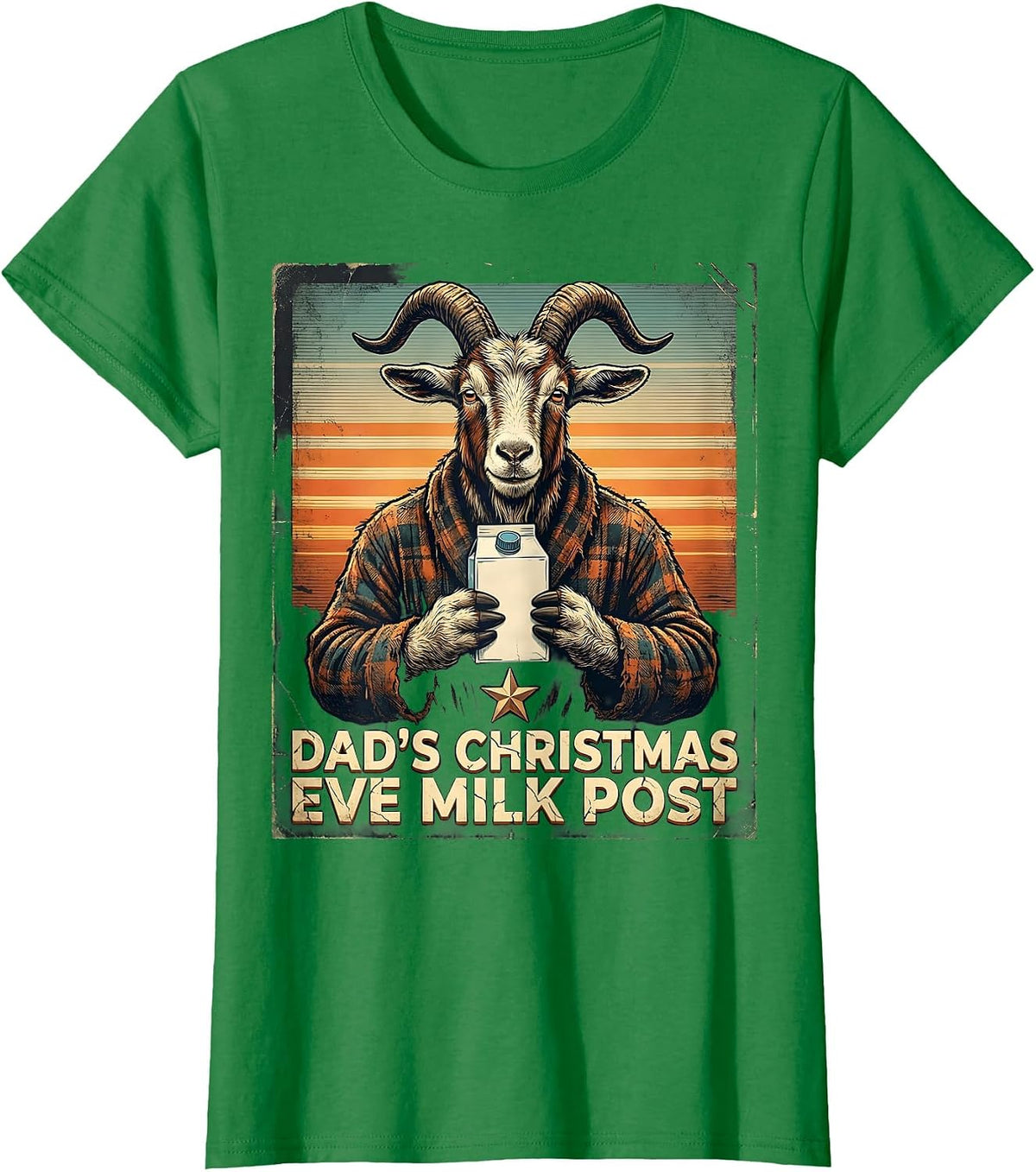 Women's Dad's Christmas Eve Milk Post Funny Dad Distressed Holiday T-Shirt - Kelly Green