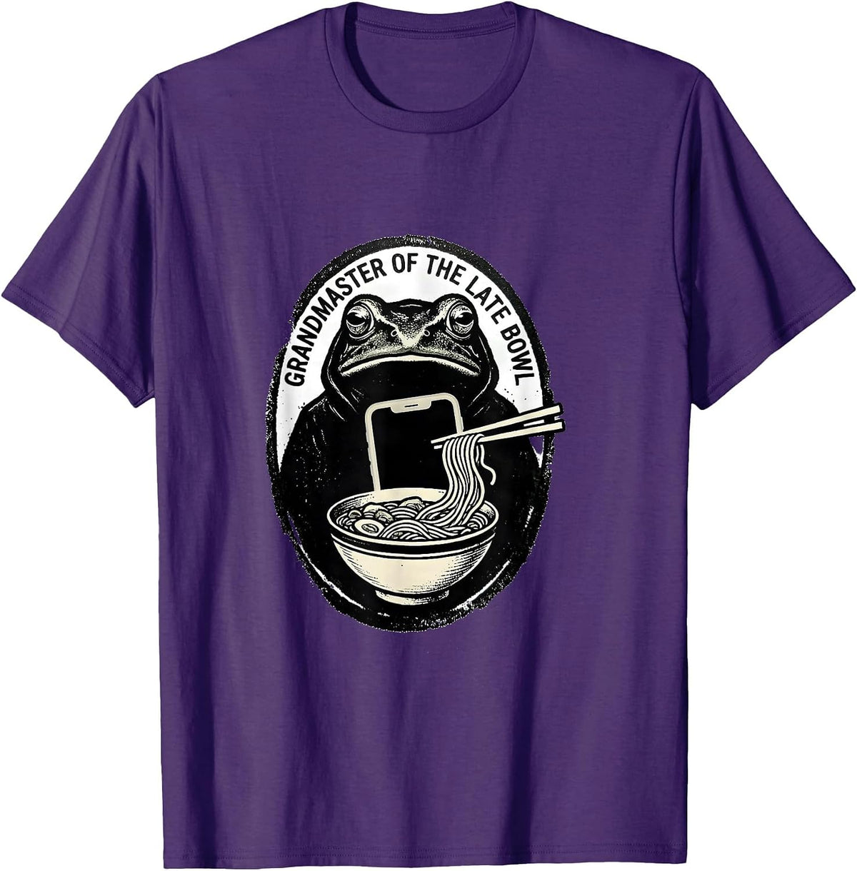 Grandmaster of the Late Bowl Funny Grumpy Frog Ramen Phone T-Shirt - Purple