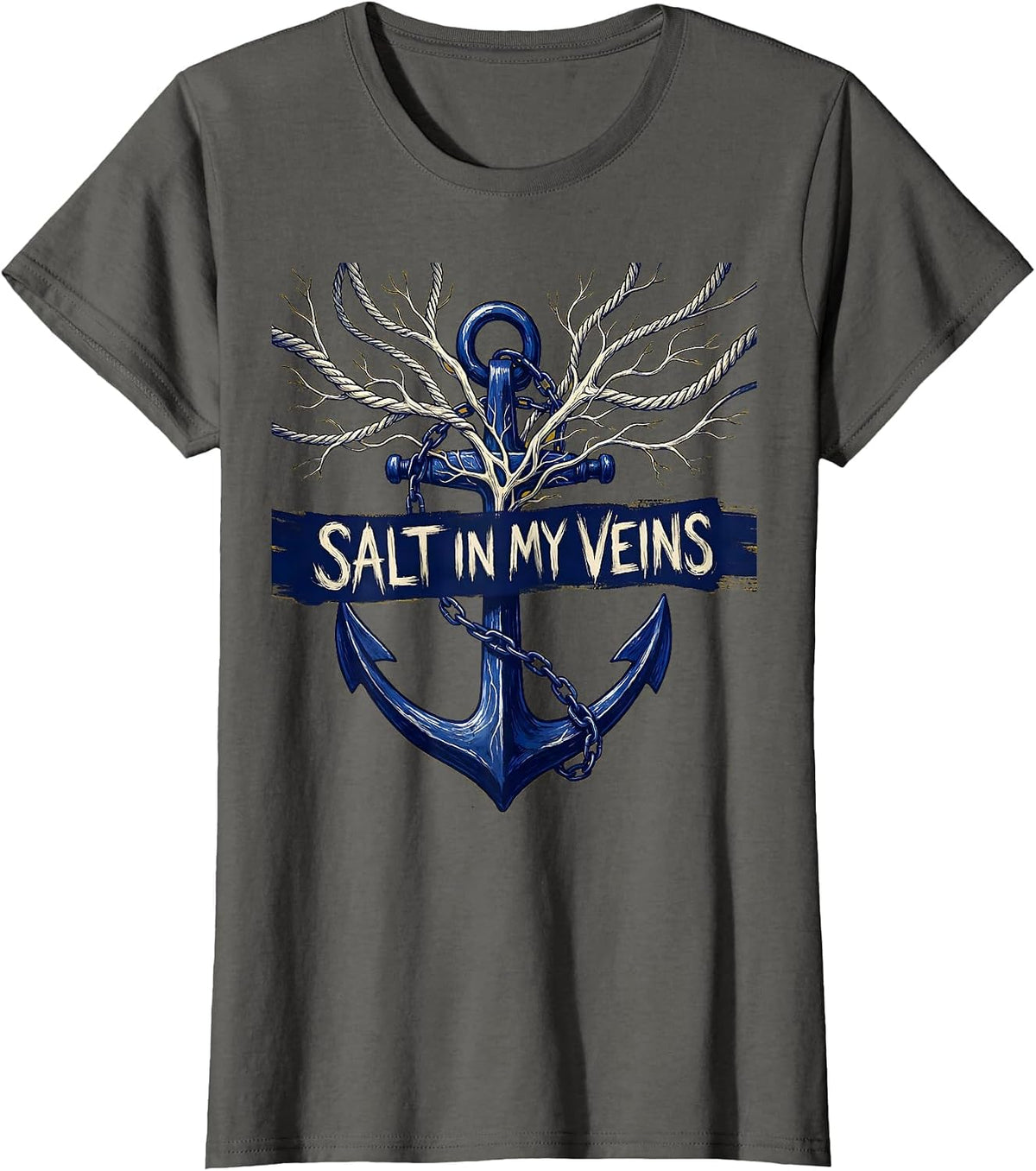 Women's Salt In My Veins Sailor Nautical Design T-Shirt - Asphalt Grey