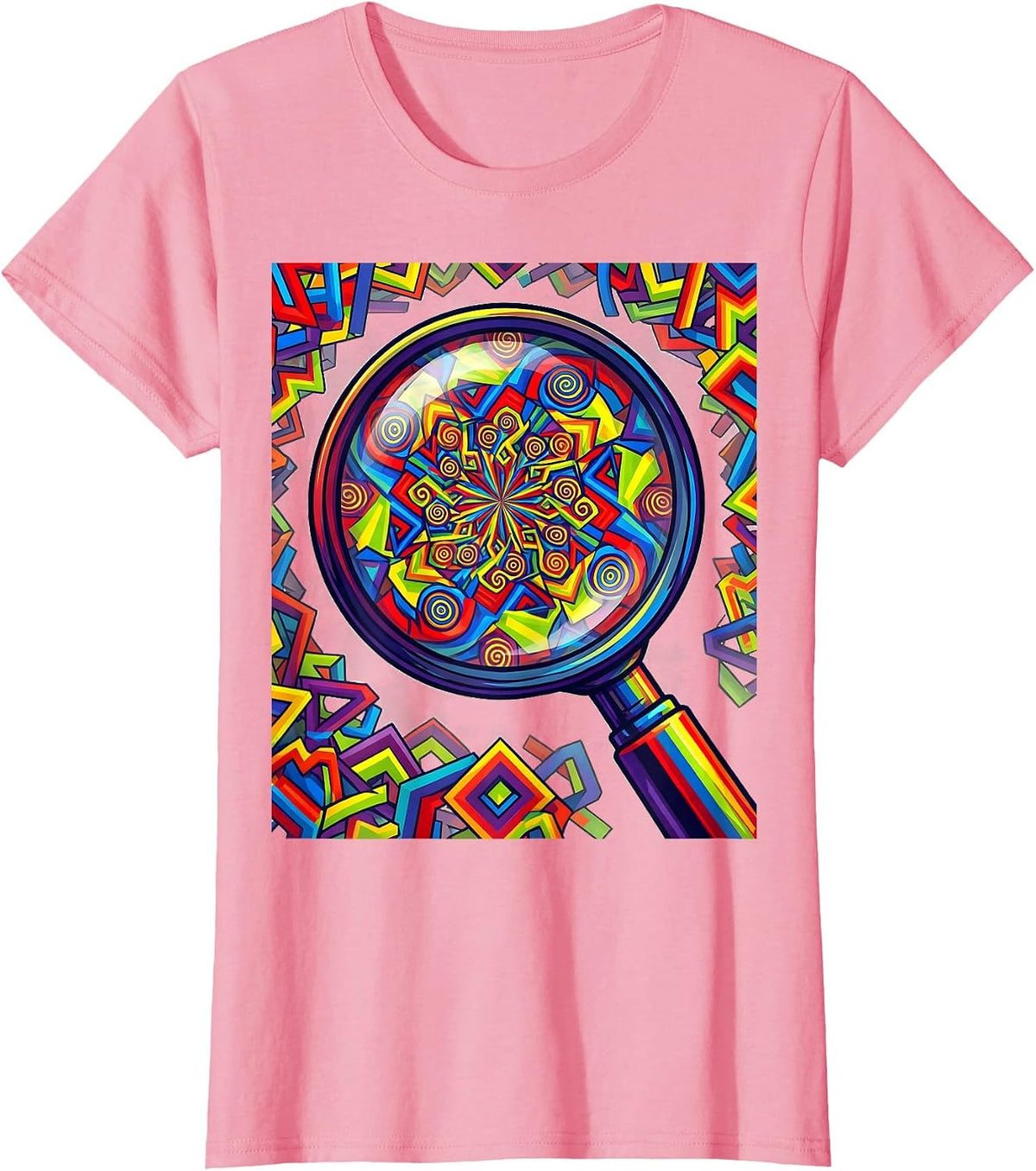 Women's Dyslexia Magnifying Glass Hidden Patterns Design T-Shirt - Pink