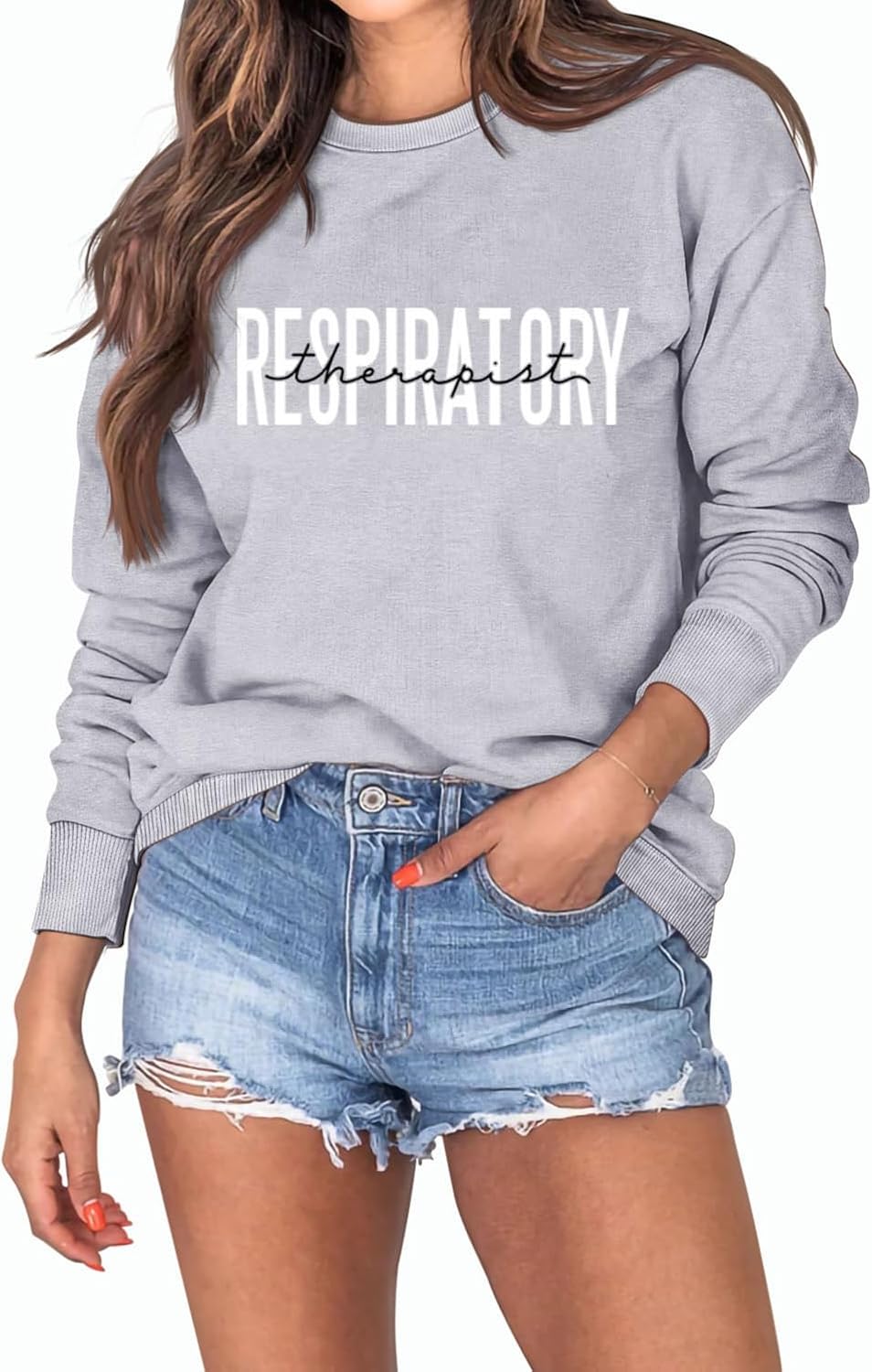 MEKOTSK Respiratory Therapist Sweatshirt Women Long Sleeve Crewneck Pullover Tops Respiratory Therapy Gift Nurse Shirts -
