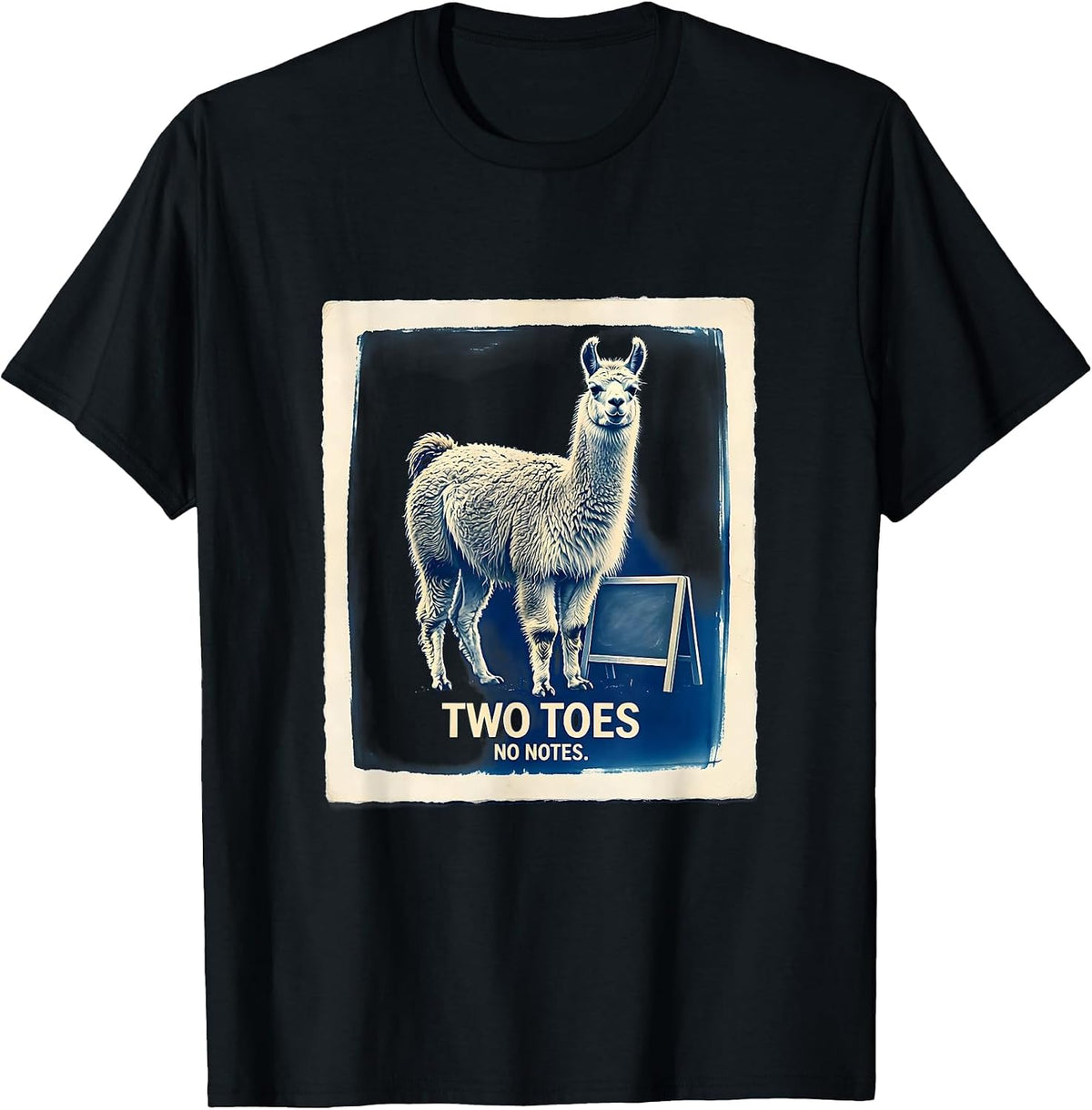 Men's Two Toes, No Notes Funny Llama Alpaca Pun Humor T-Shirt - Black