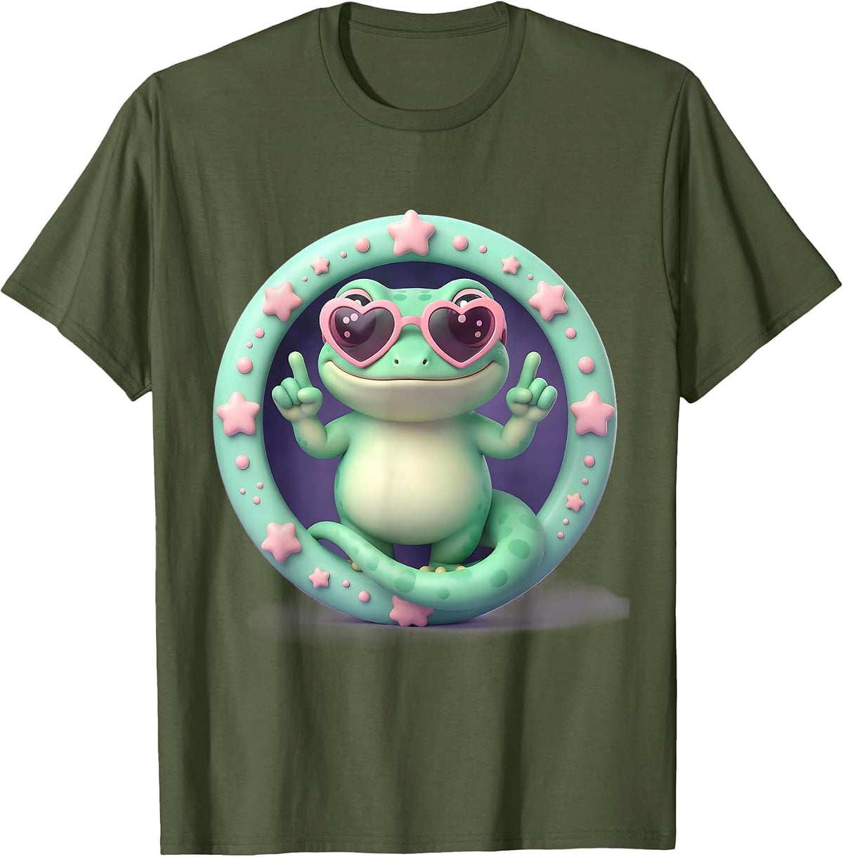 Men's Rizz Em With The Tism Finger-Guns Gecko T-Shirt - Olive Green