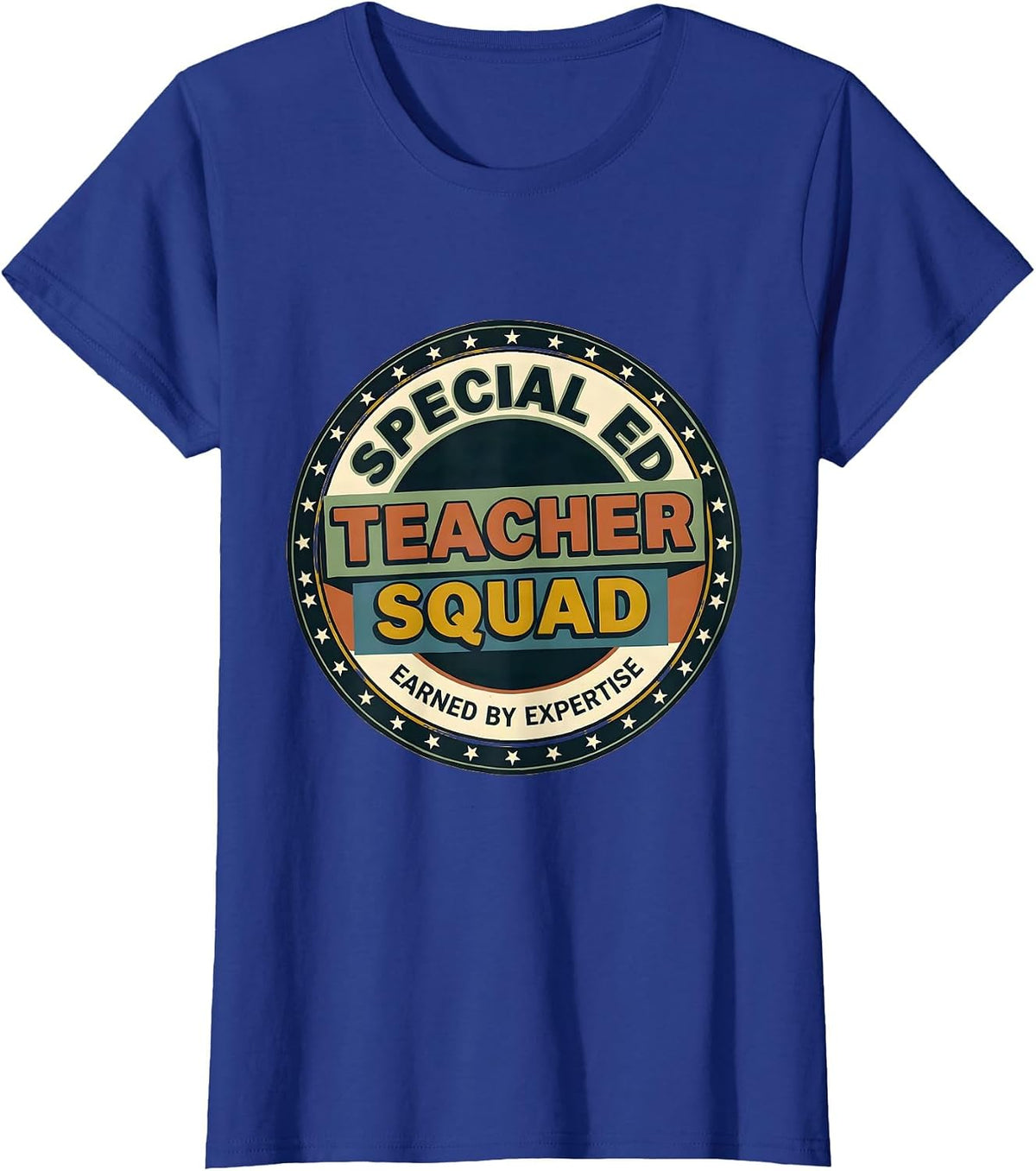 Women's Earned By Expertise Bold Retro Special Education Teacher T-Shirt - Royal Blue
