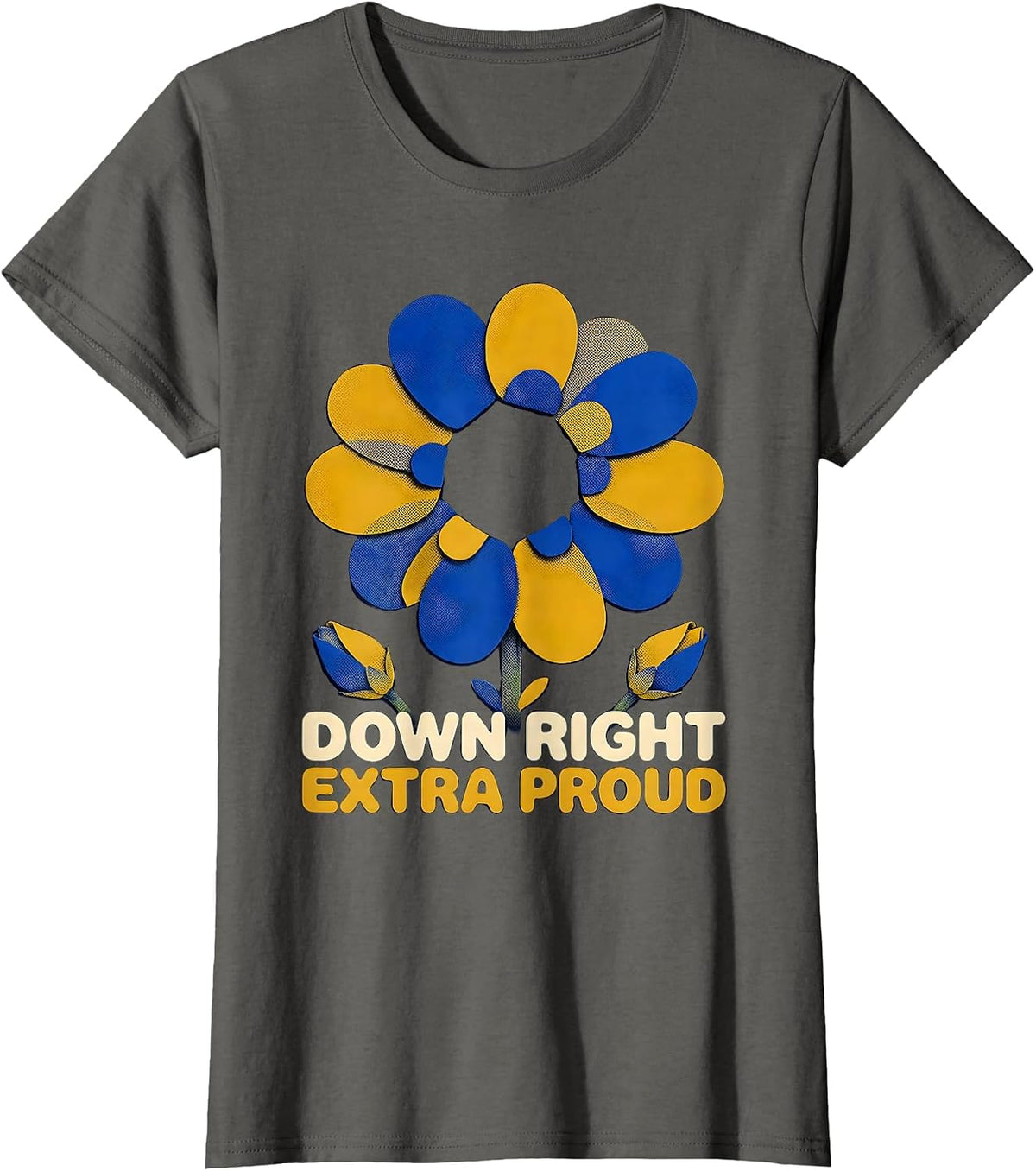Women's Down Right Extra Proud Retro 70s Down Syndrome Awareness T-Shirt - Asphalt Grey