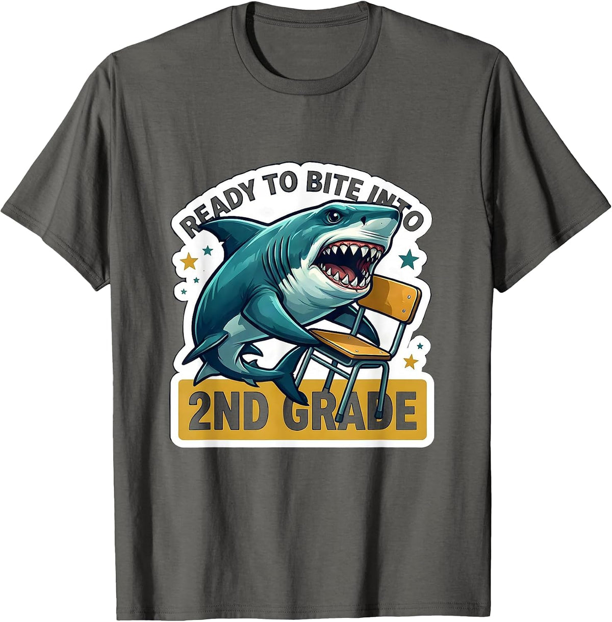 Ready To Bite Into 2nd Grade Funny Shark Back to School Kids T-Shirt - Asphalt Grey