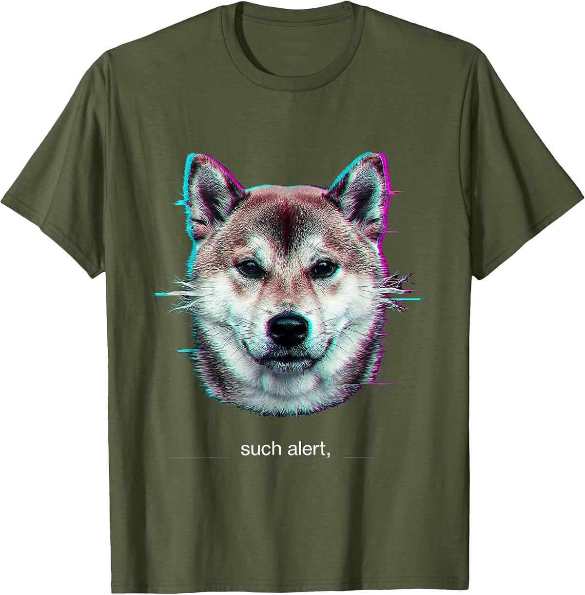 Men's such alert Glitch Kawaii Shiba Inu Dog Lover Meme Humor T-Shirt - Olive Green