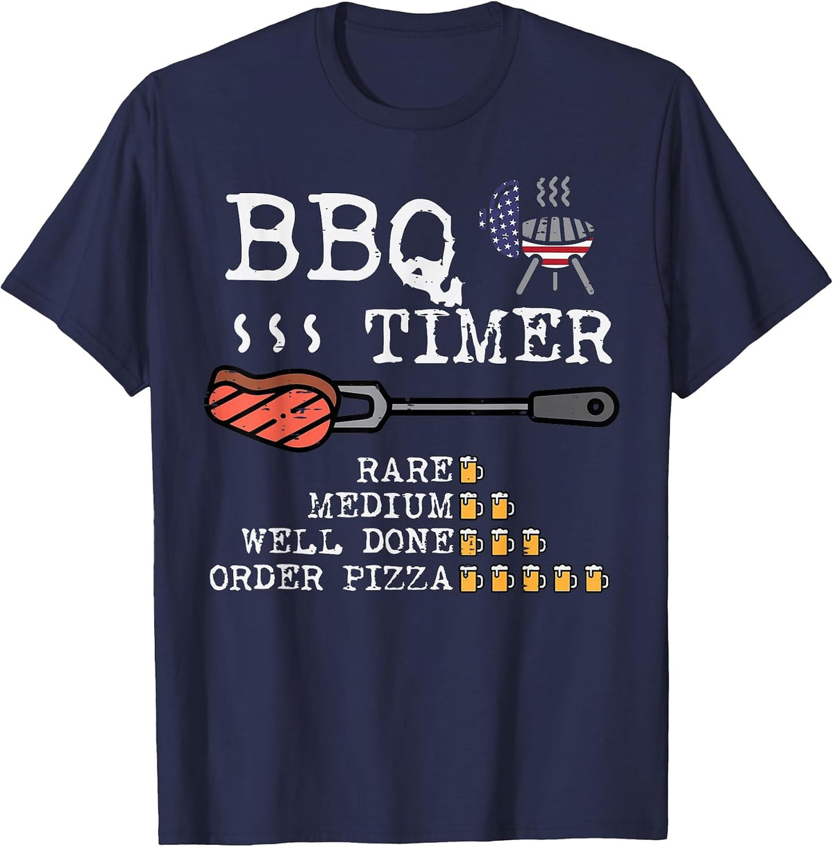 BBQ Timer Flag Funny Barbecue Grill 4th July Dad Grandpa Men T-Shirt - Navy Blue