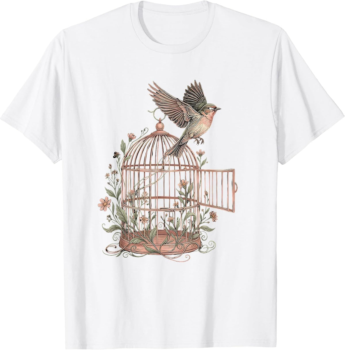 Men's Down Syndrome Awareness Open Birdcage Freedom Design T-Shirt - White