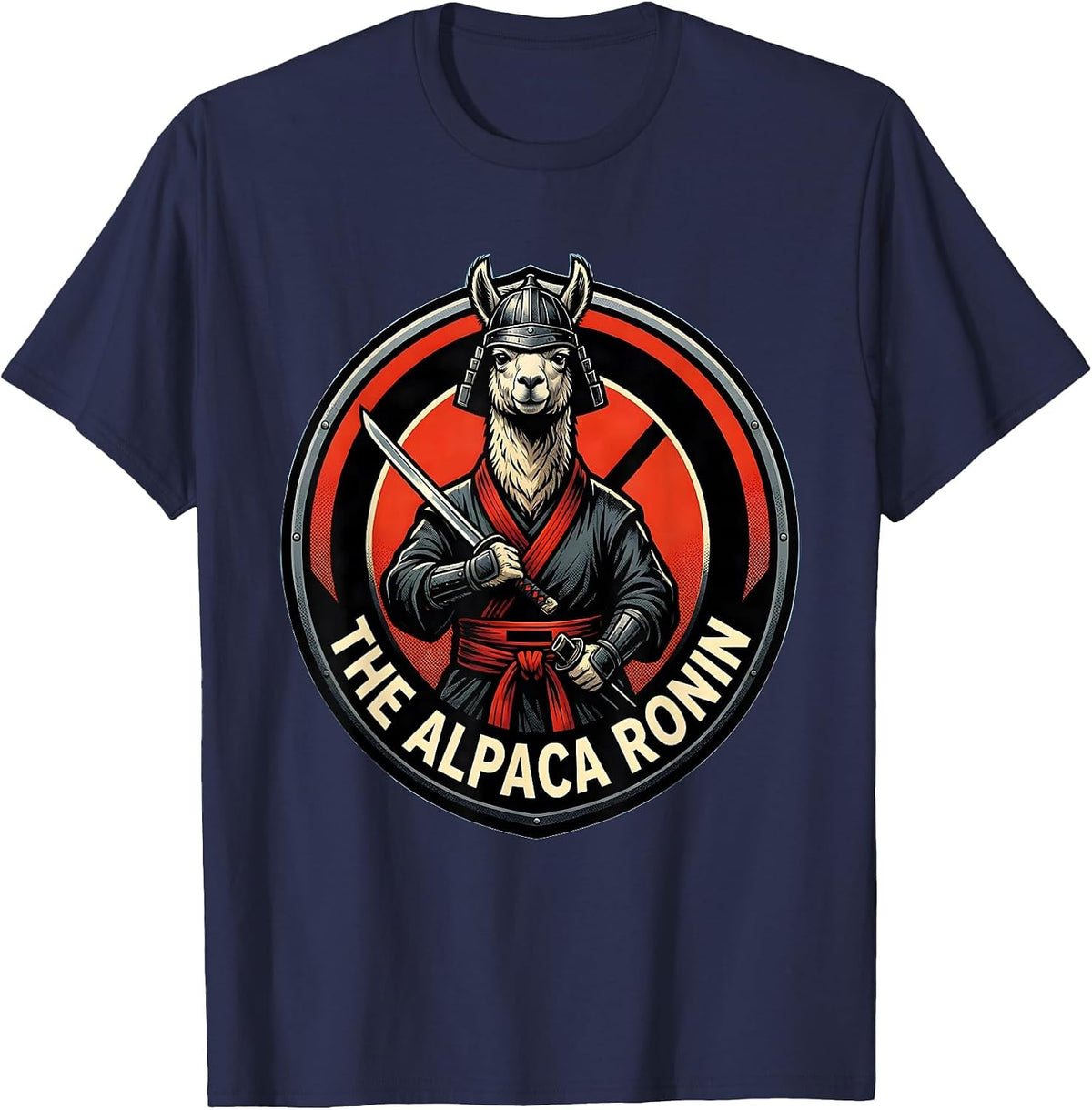 Men's The Alpaca Ronin Comic Book Anime Animal Humor T-Shirt - Navy Blue