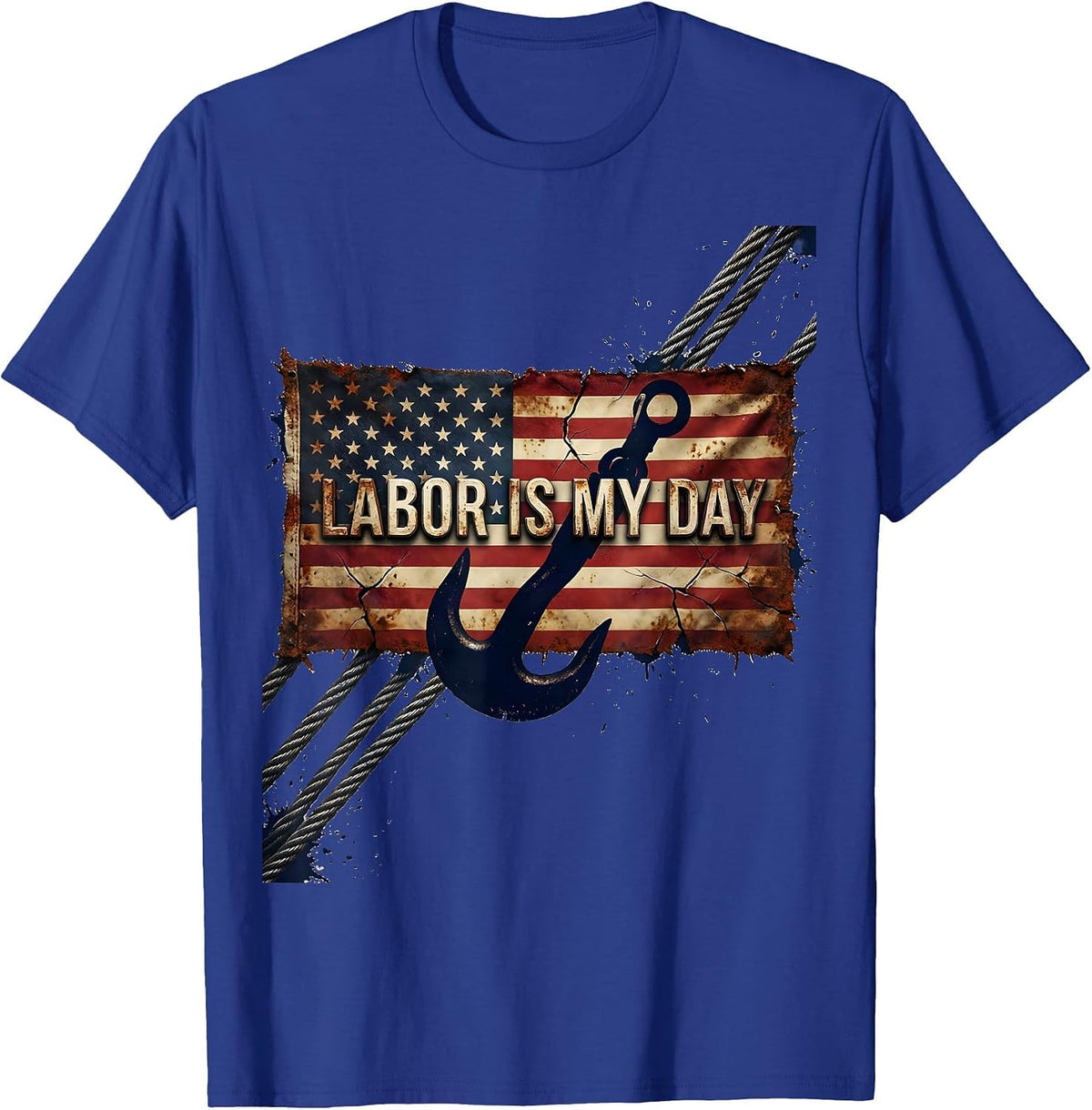 Labor Is My Day Distressed Blue Collar Pride Labor Day T-Shirt - Royal Blue