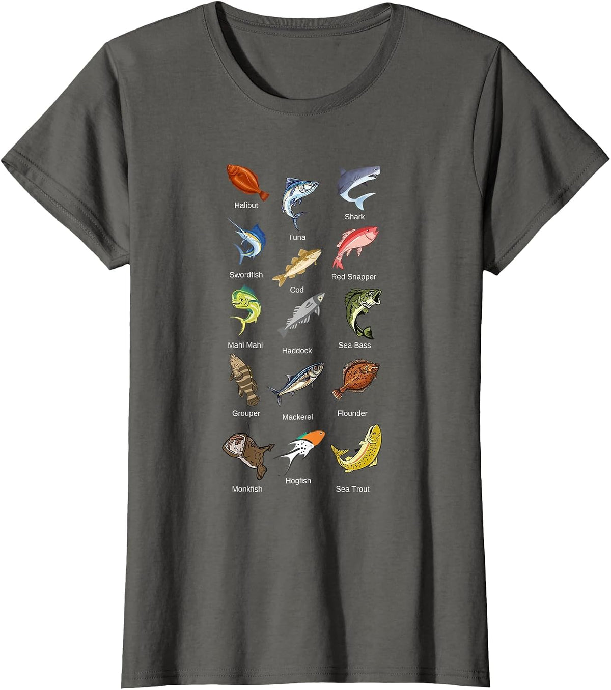 Types of Saltwater Fish Species Fishing T-Shirt - Asphalt Grey