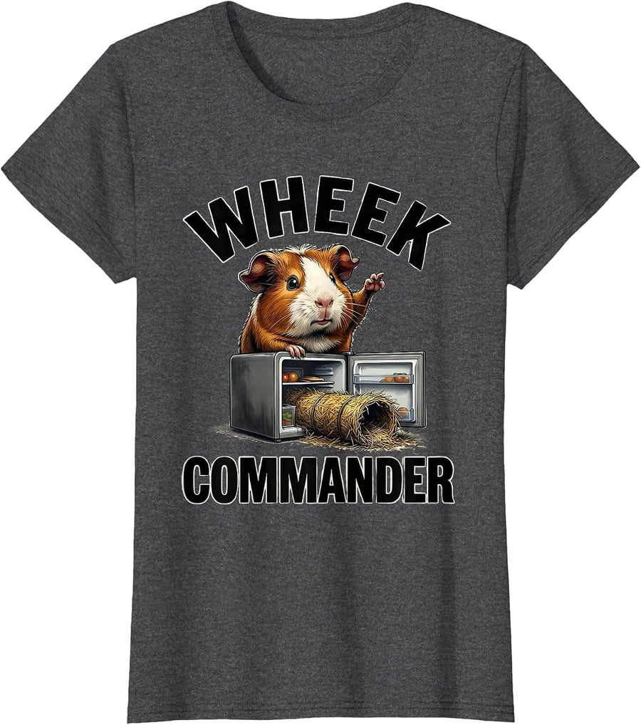 Women's Wheek Commander Funny Guinea Pig Farm Animal Lover Humor T-Shirt - Dark Heather Grey