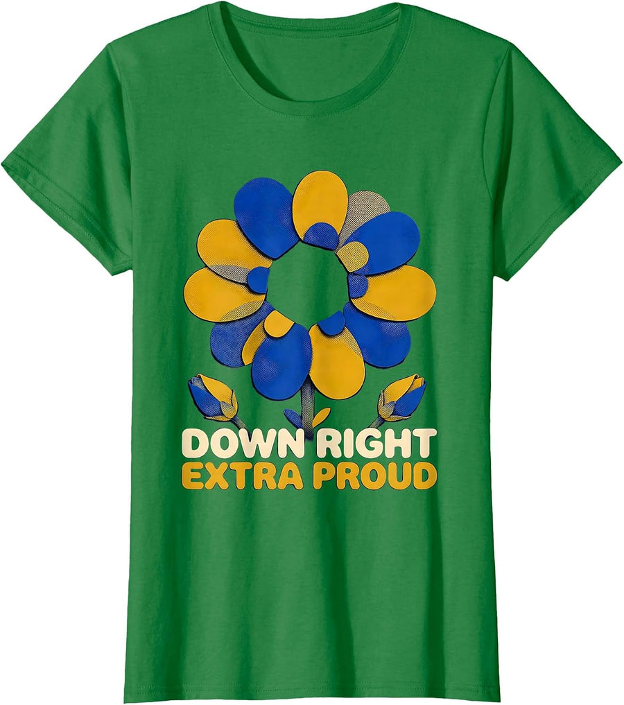 Women's Down Right Extra Proud Retro 70s Down Syndrome Awareness T-Shirt - Kelly Green