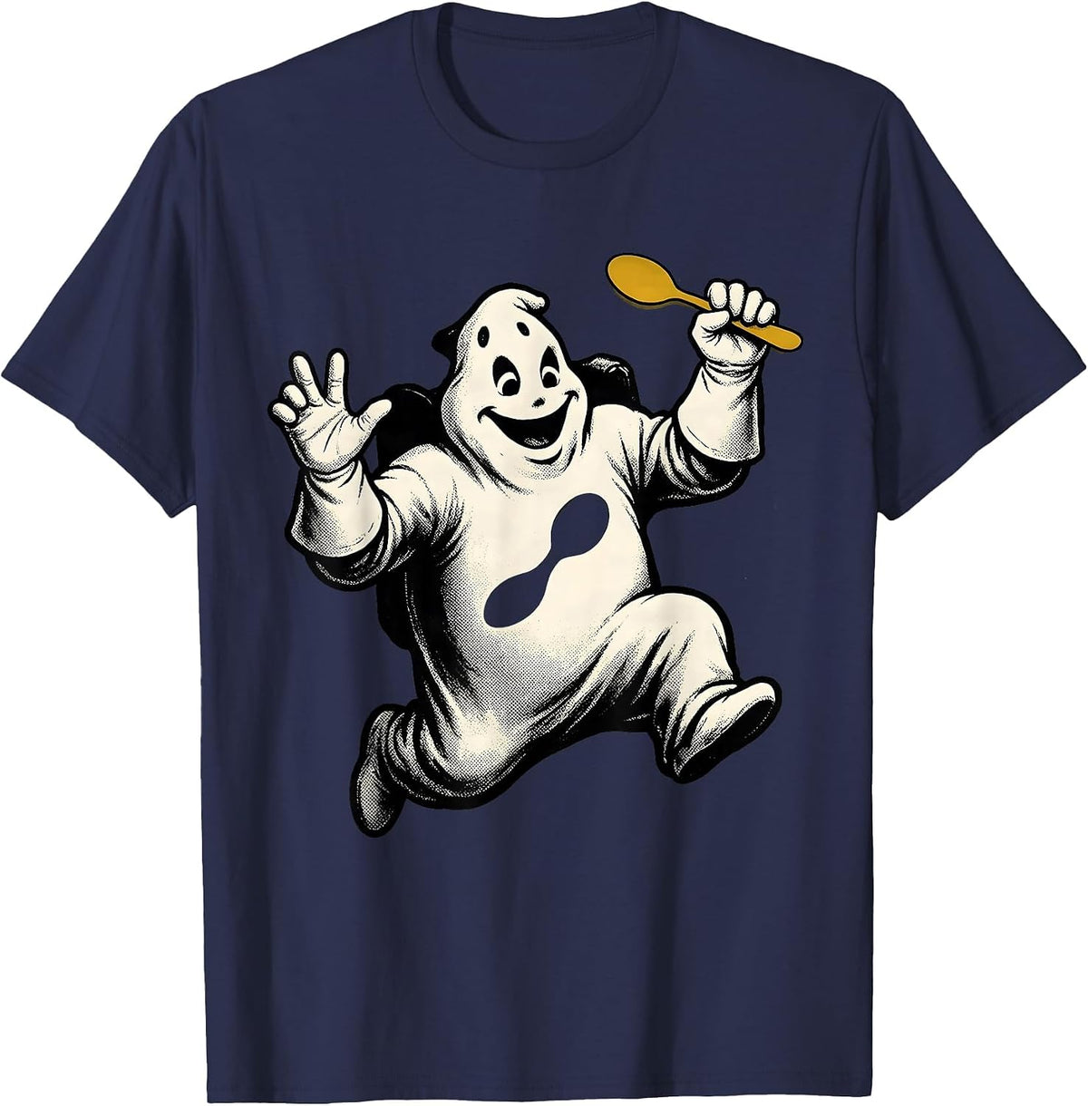Men's Retro Cartoon Ghost Sped Para Teacher Halloween T-Shirt - Navy Blue