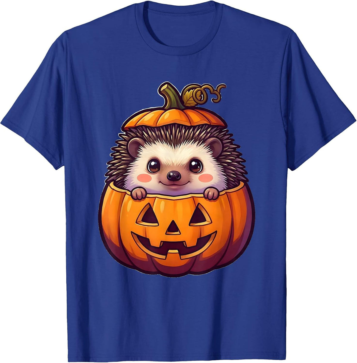 Men's Cute Chibi Hedgehog Pumpkin Halloween Kids Humor T-Shirt - Royal Blue