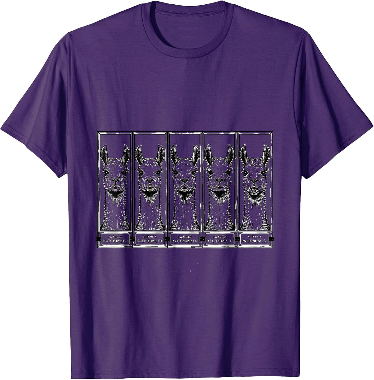 Alpaca Photobooth Funny Animal Portrait Line Art T-Shirt - Purple