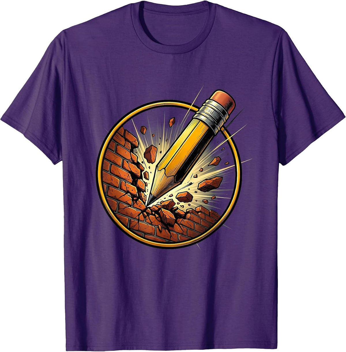 Men's Sped Teacher Pencil Breaking Through Brick Wall T-Shirt - Purple