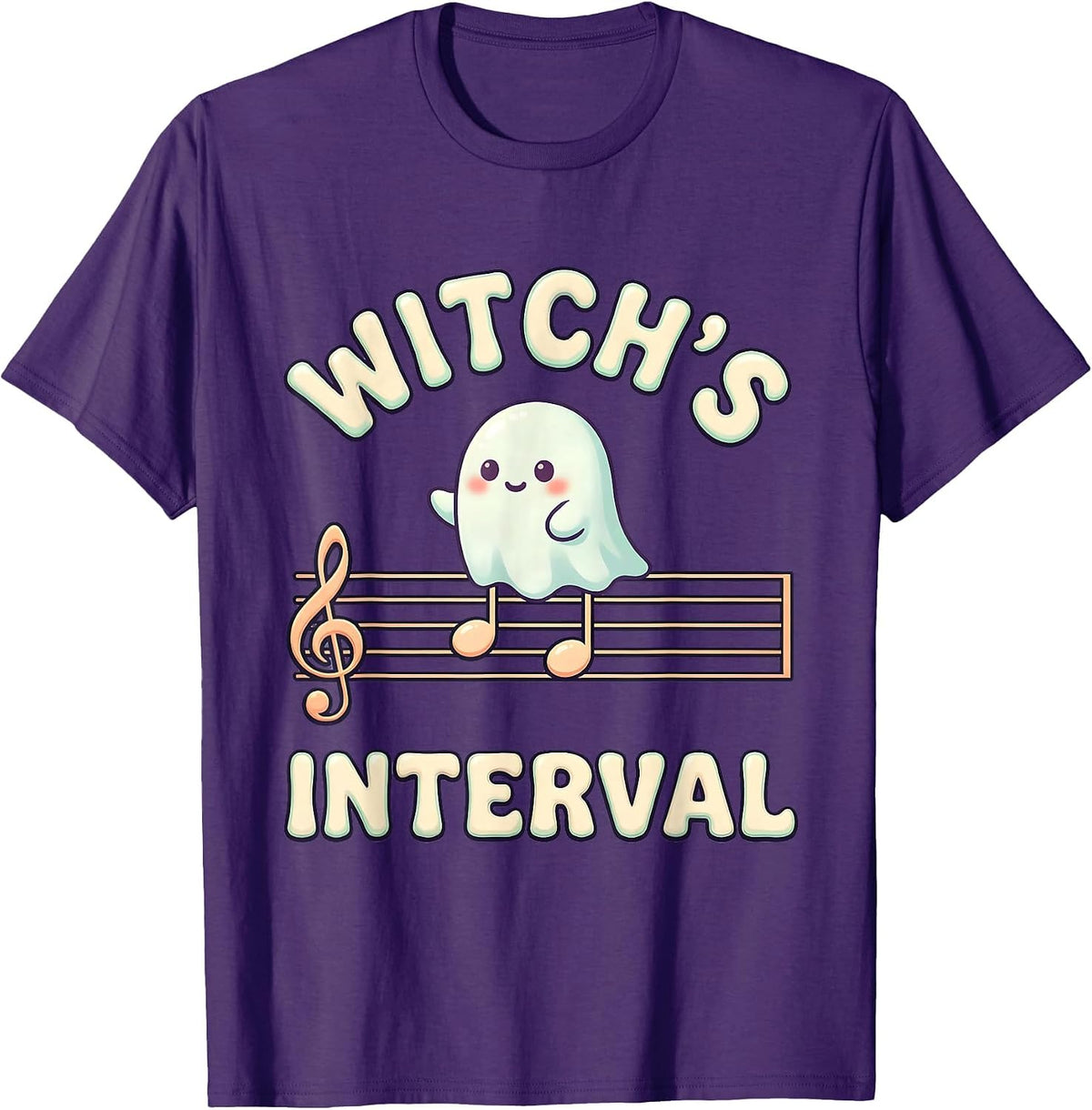 Witch's Interval Cute Kawaii Ghost Music Teacher Halloween T-Shirt - Purple