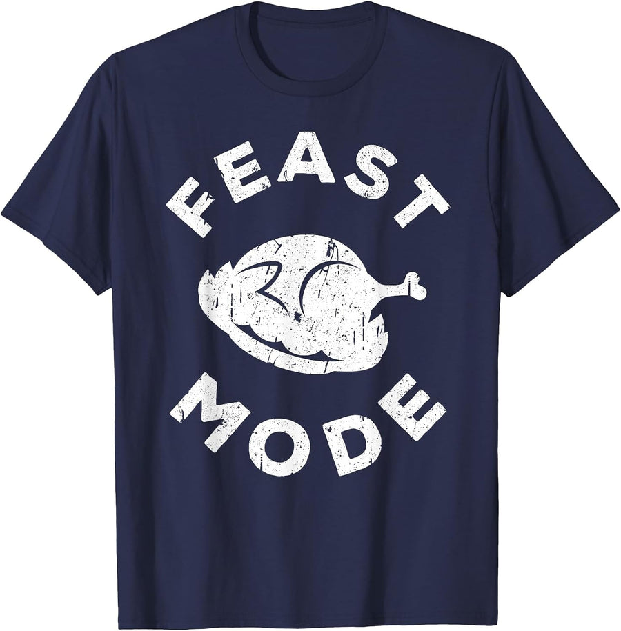 Feast Mode Shirt Adult Kids Thanksgiving Day T-Shirt - Navy Blue