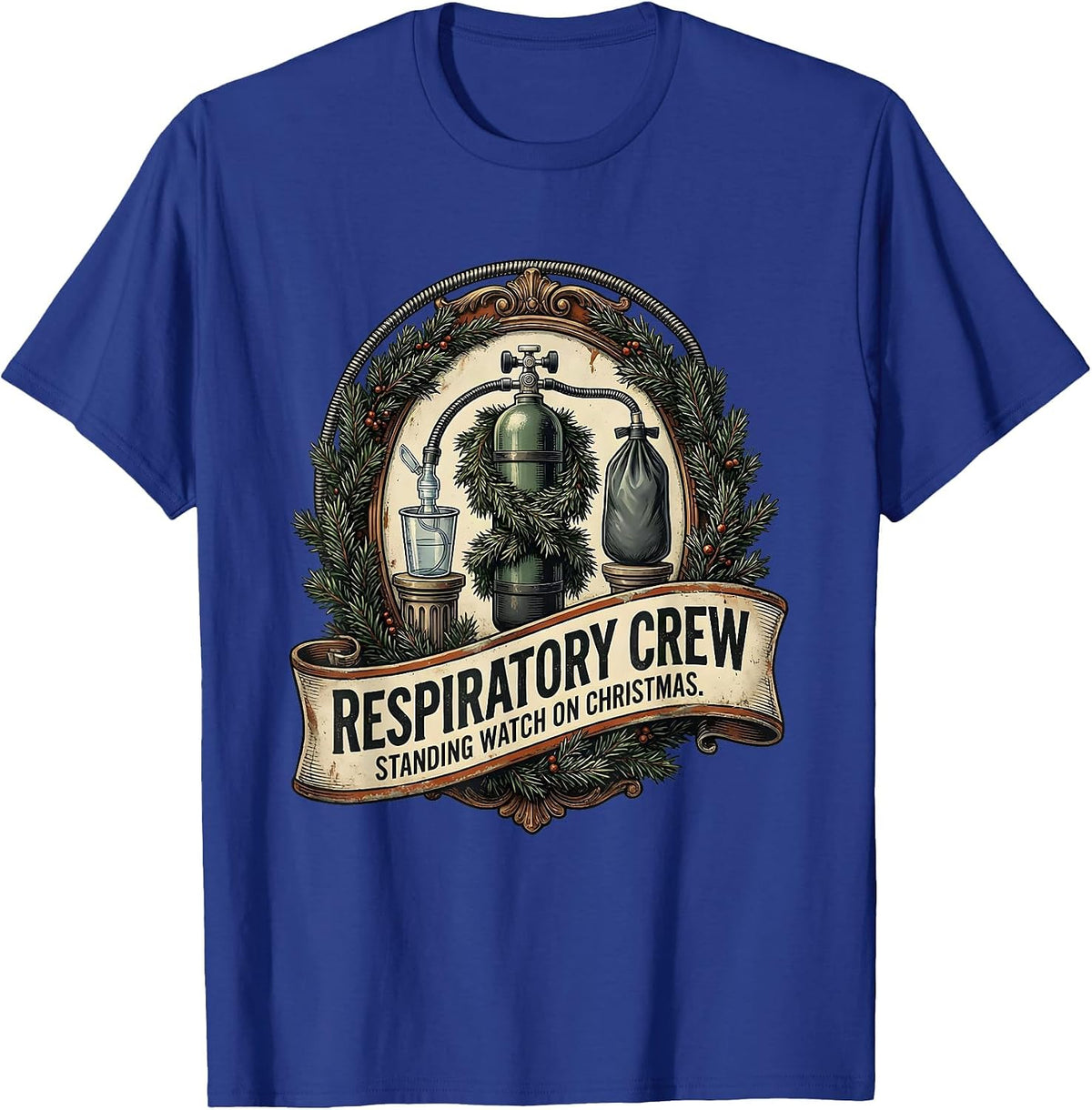 Respiratory Crew, Standing Watch On Christmas Vintage T-Shirt - Royal Blue