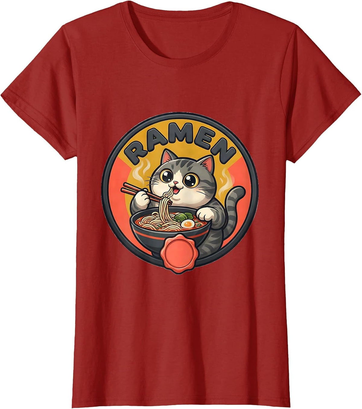 Women's RAMEN Cute Kawaii Cat Anime Japanese Food Humor T-Shirt - Cranberry Red