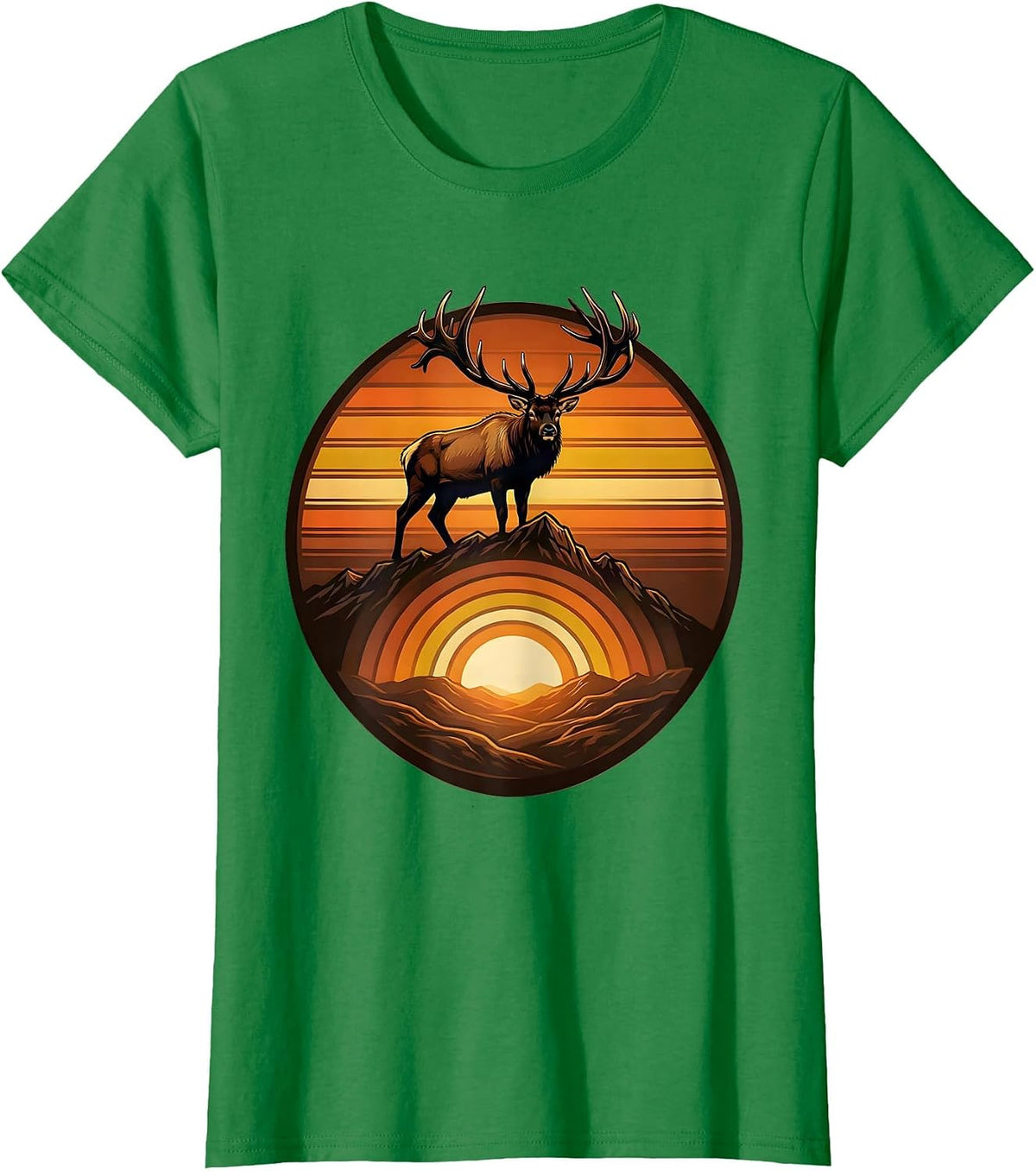 Elk Bugling on Misty Mountain Ridge Fall Design T-Shirt - Kelly Green