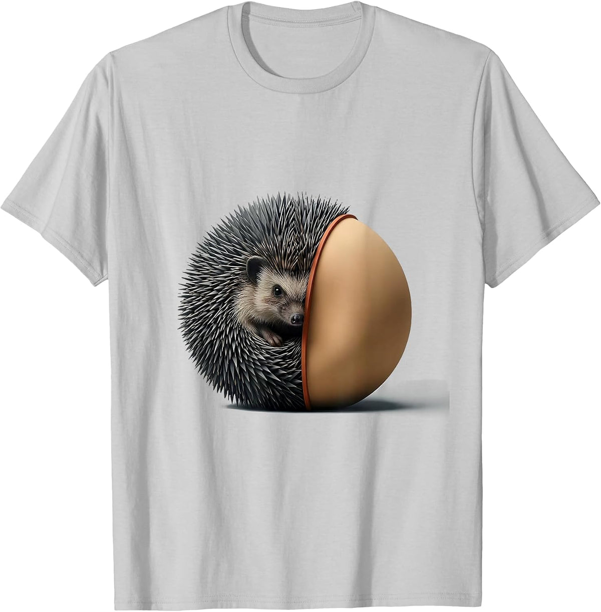 Men's Hedgehog Curl-Ball Cute Animal Humor T-Shirt - Silver Grey