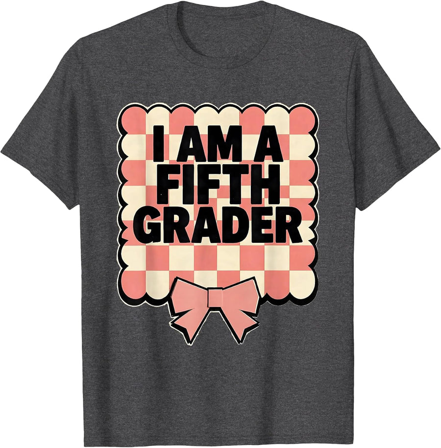 Men's I Am A Fifth Grader Coquette Bow Back to School Fifth Grade T-Shirt - Dark Heather Grey