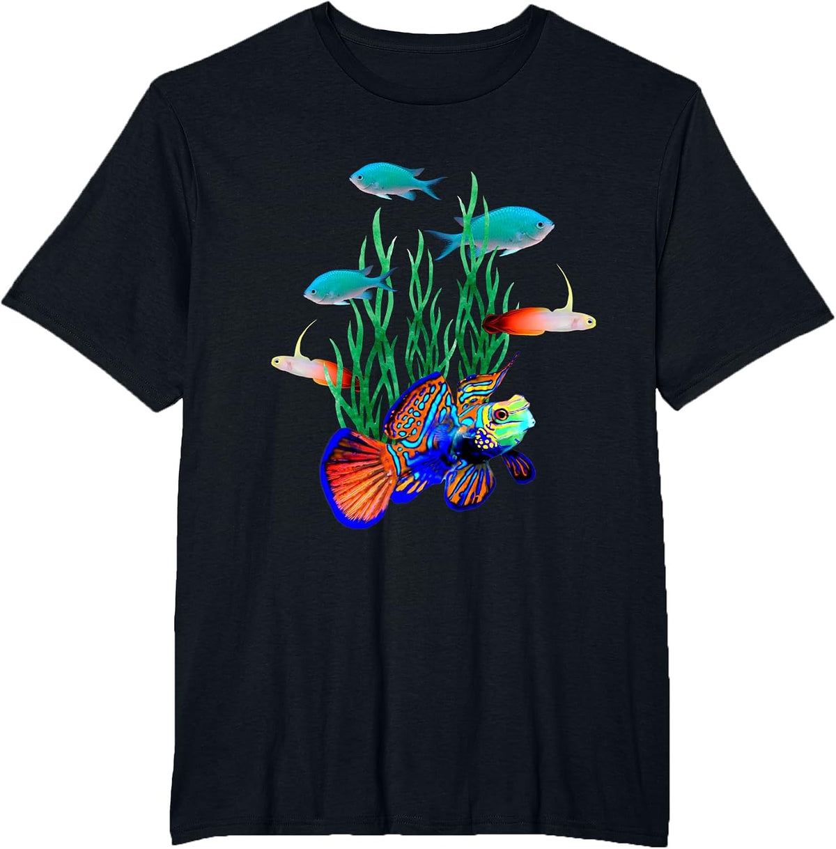 Mandarin Goby Chromis Saltwater Reef Fish Corals Lovers Art T-Shirt - Black