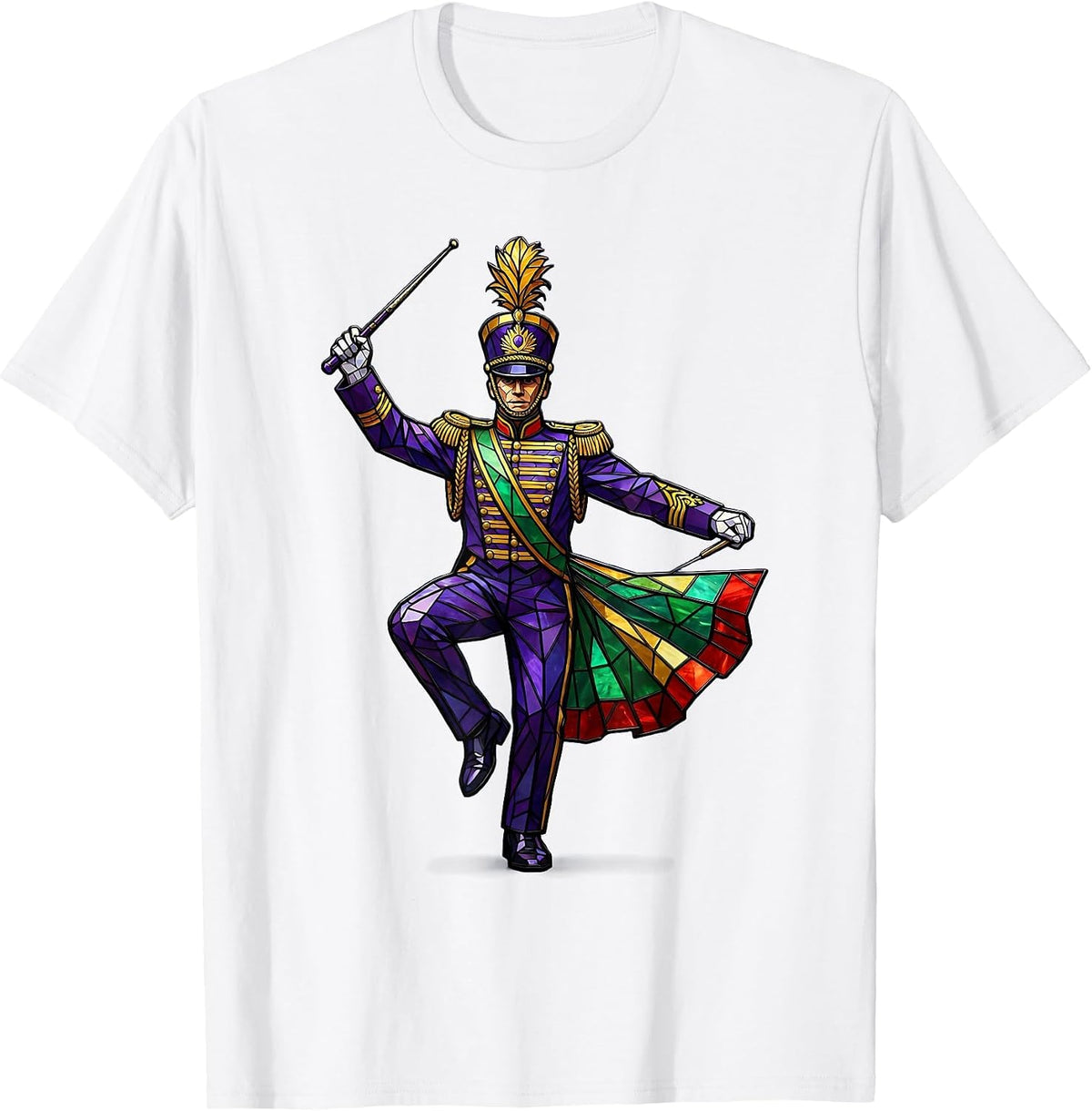 Men's Mardi Gras Drum Major Parade Strut Illustration T-Shirt - White