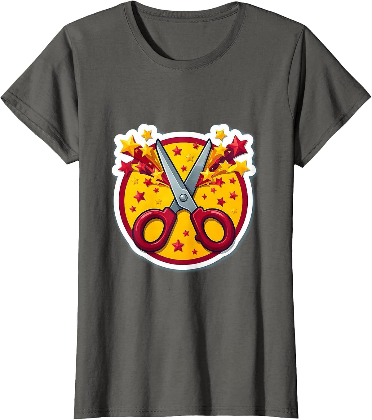Women's Preschool Teacher Scissors Cutting Stars Graphic T-Shirt - Asphalt Grey