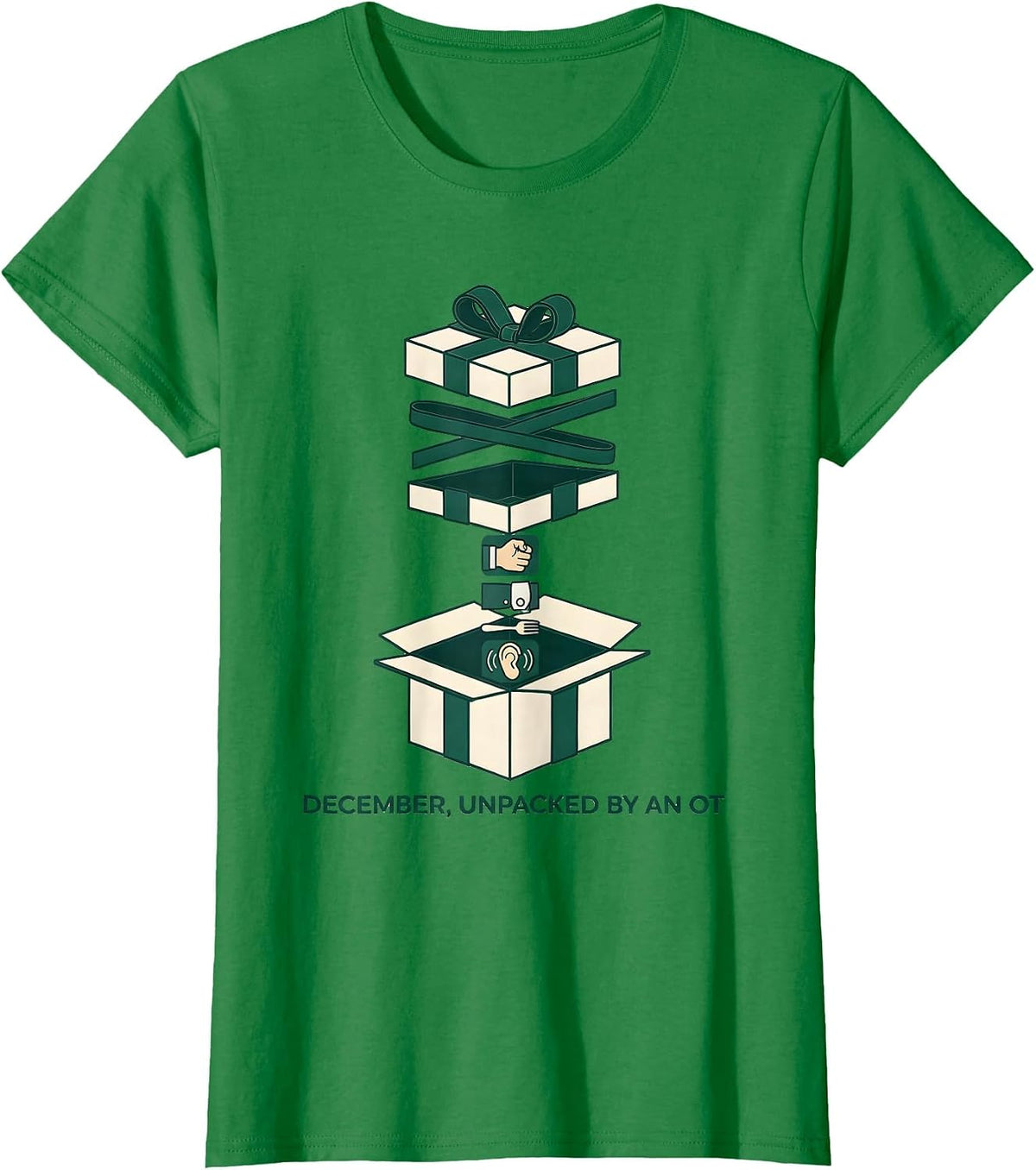 Women's December, Unpacked By An OT Occupational Therapist Holiday T-Shirt - Kelly Green