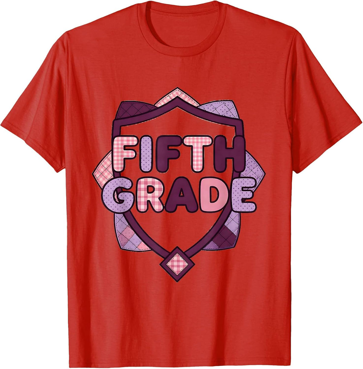Men's Fifth Grade Blue Patchwork Back To School Girls Teachers T-Shirt - Red