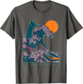 The Great Wave off Alpaca Risograph Funny Animal Lover T-Shirt - Asphalt Grey