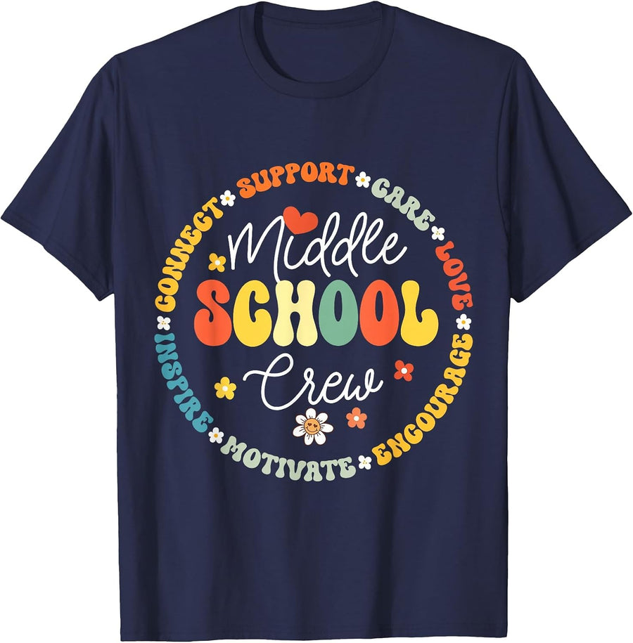 Middle School Crew Back to School for Teacher T-Shirt - Navy Blue