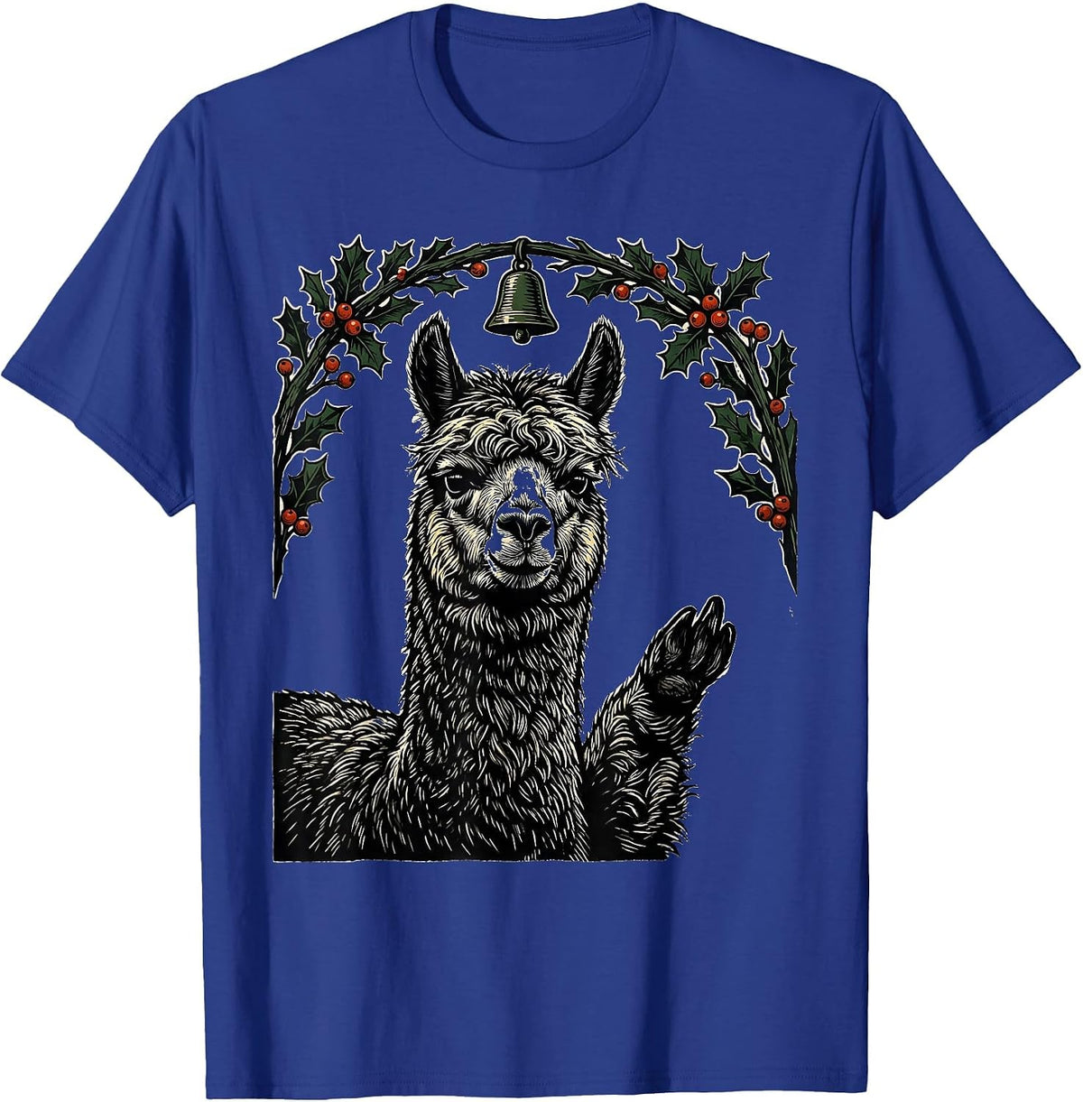 Men's Alpaca Greeting Linocut Funny Animal Lover Gift T-Shirt - Royal Blue