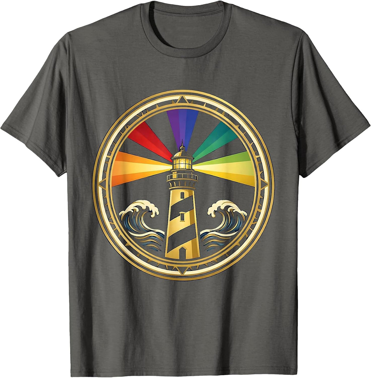 Autism Awareness Lighthouse Spectrum Colors T-Shirt - Asphalt Grey