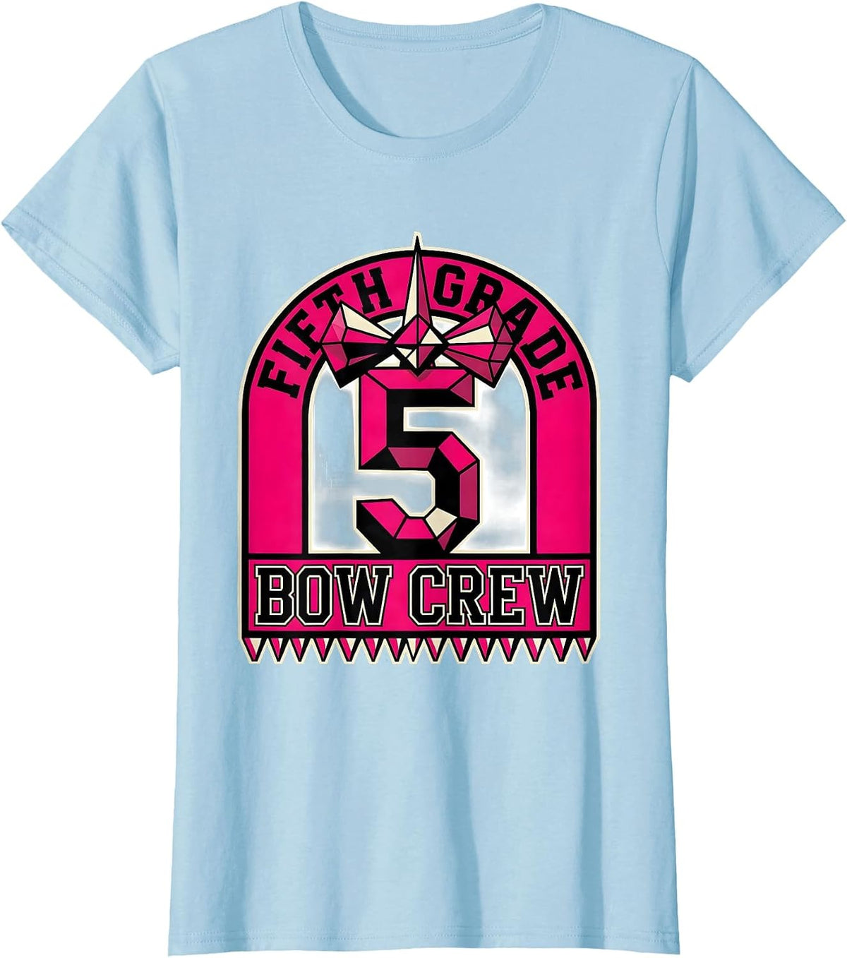 Women's Fifth Grade Bow Crew Coquette Bow Back To School Girly T-Shirt - Baby Blue
