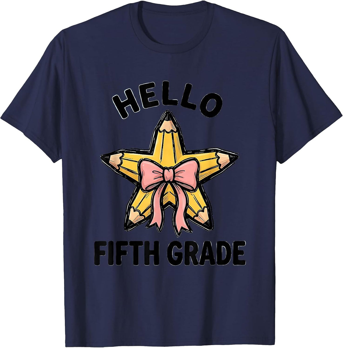 Men's Hello Fifth Grade Cute Coquette Back to School Pencil Bow T-Shirt - Navy Blue