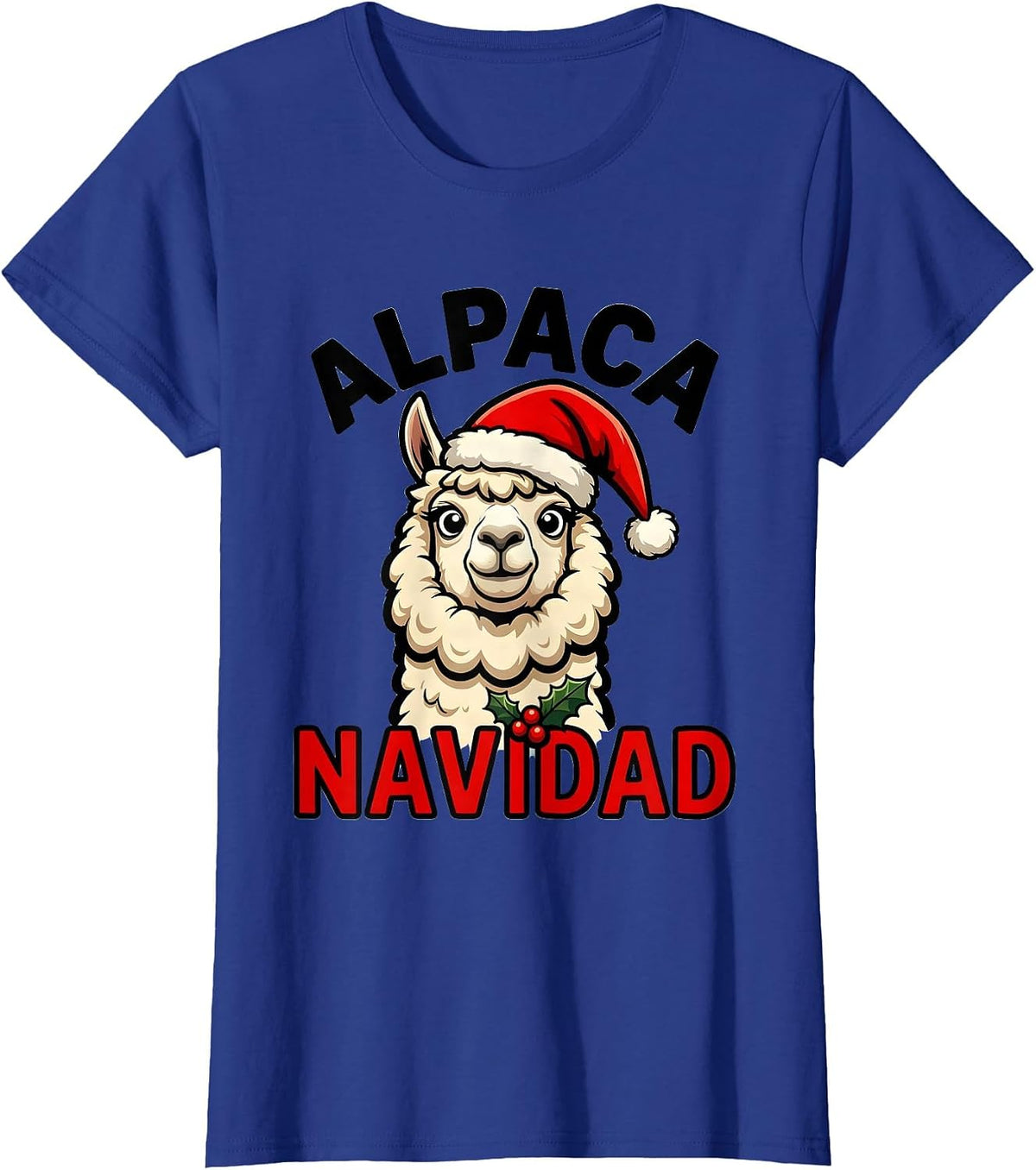 Women's Alpaca Navidad Funny Cartoon Christmas Pun Novelty Gift T-Shirt - Royal Blue