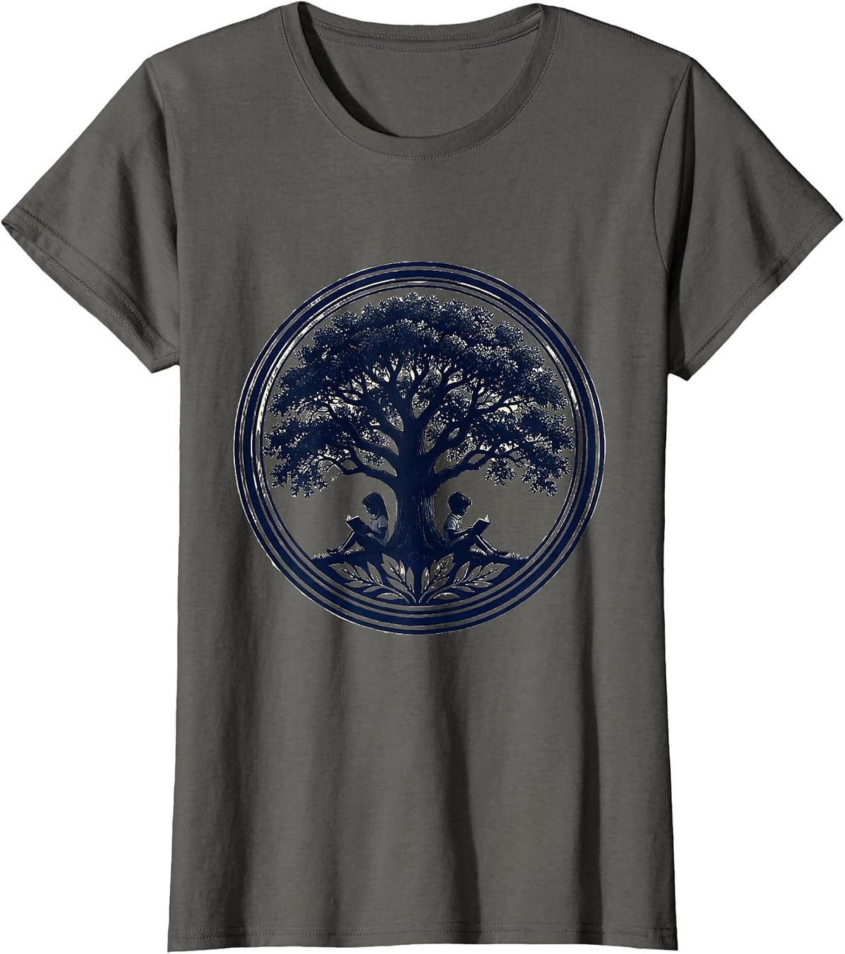 Women's Special Education Reading Tree Illustration T-Shirt - Asphalt Grey