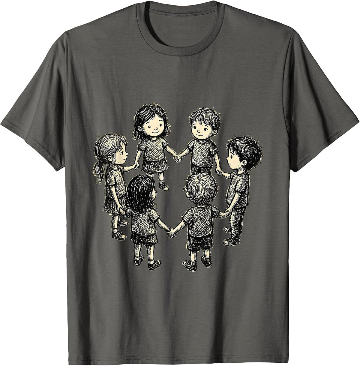 Down Syndrome Awareness Diverse Children Circle Art T-Shirt - Asphalt Grey