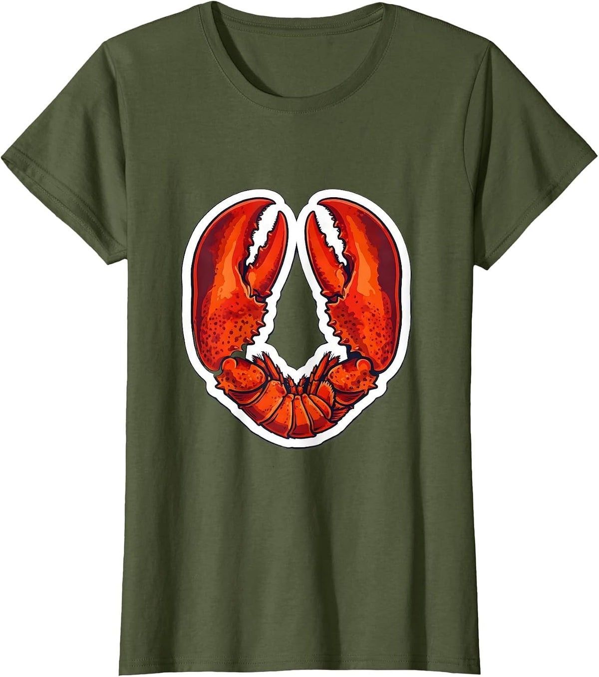 Women's Crossed Lobster Claws Graphic Design T-Shirt - Olive Green